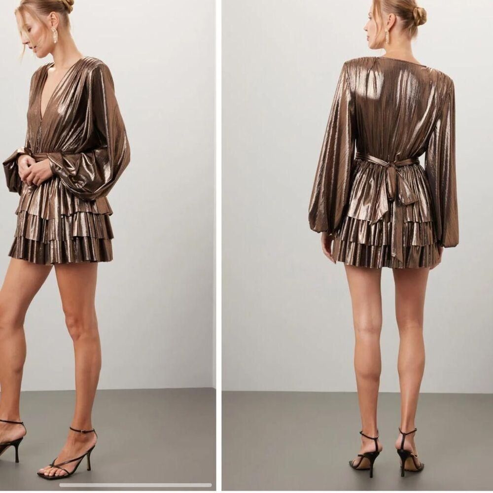 Bronx and Banco Bellerose Mini Dress Metallic Bronze Long Sleeve Dress